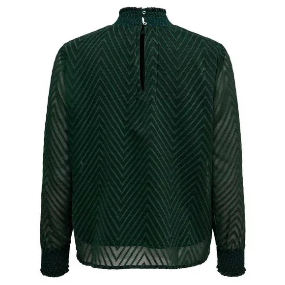 ONLY Emerald Green Chevron Blouse with Sheer Sleeves - S/4/36 - Picture 5 of 10